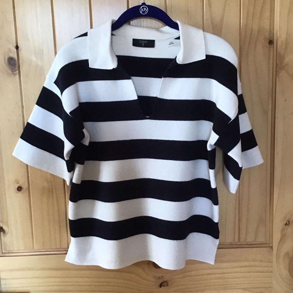 Tahari Monochrome Striped Knit Top